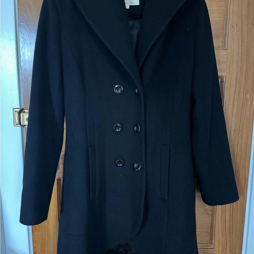 Trina Turk Black Wide Collar Wool Dress Coat
